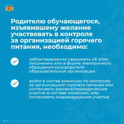 Родителю обучающегося, изъявившему желание участвовать в контроле за организацией горячего питания, необходимо